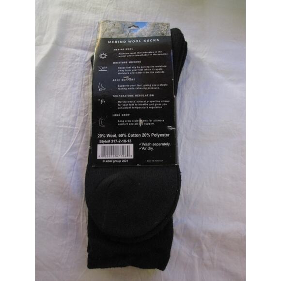 NEW Heights Merino Wool 2 Pair Socks size 10-13 Long Crew Cut Black Wicking Temp - Picture 2 of 2